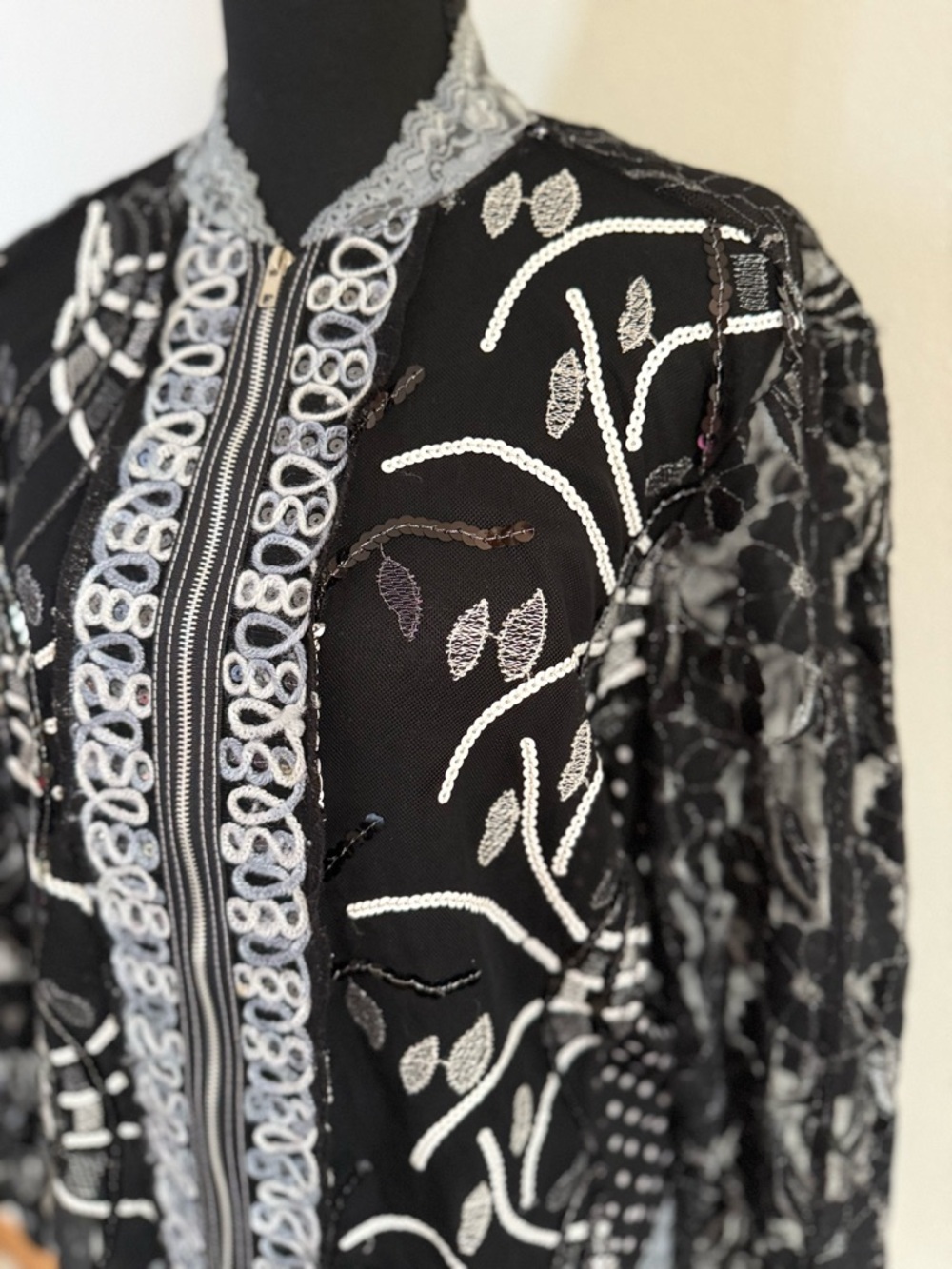 Jaipur Beaded Lace Jacket Black Sequin Embroidered Evening Jacket